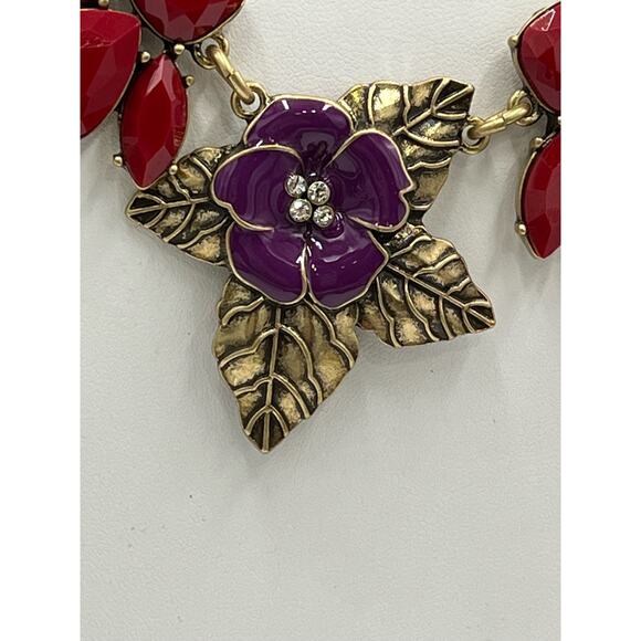 The Delta Box Red Purple Rhinestone Floral Statement Necklace Costume Jewelry - Picture 4 of 8